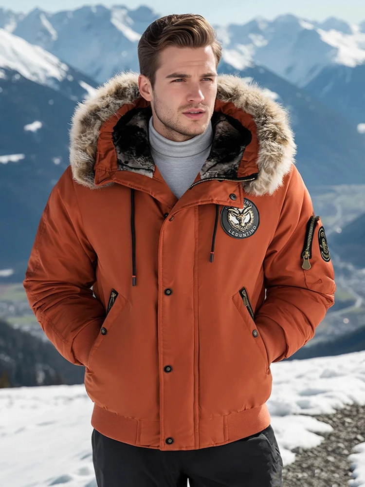 

Winter Men's Casual Thickened Hooded Jacket Outdoor Windproof Warm Coat Street All-match Fashion Top 2025 Solid Color Parkas
