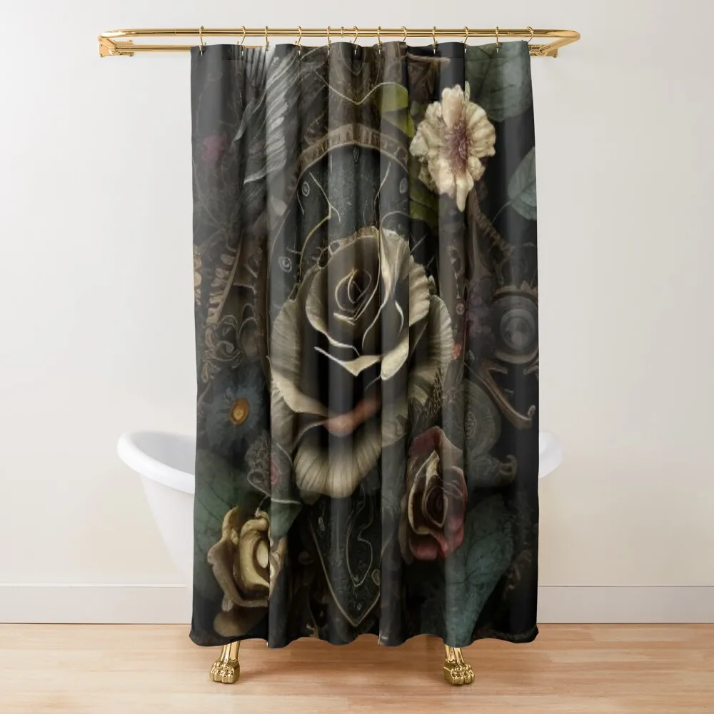 

Gothic Steampunk Dark Flower Collage By Brandon Cable Shower Curtain Shower Bathroom Anime Shower Curtain