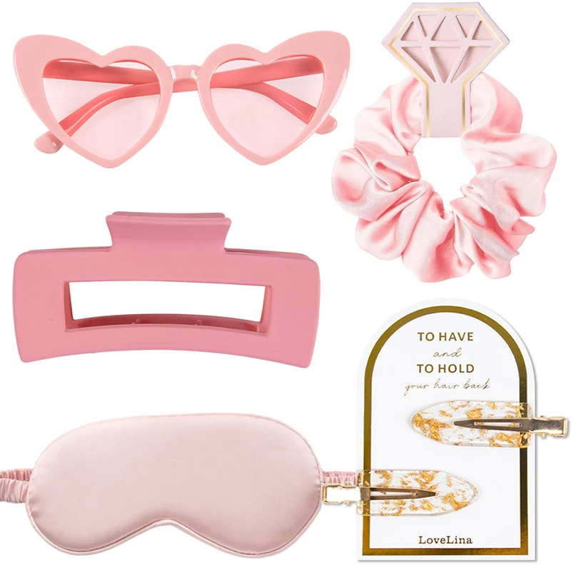 パーティー用ハート型ヘアピン、独身パーティーサングラス、シュシュ、ヘアクリップ、サテンアイマスク、ウェディングギフト、セットあたり5個