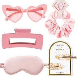 5pcs/set Bachelorette Hen Party Gift Hairpin Heart Shape Sunglasses Scrunchies Hair Clip Satin Eyemask Wedding Bridesmaid Gift
