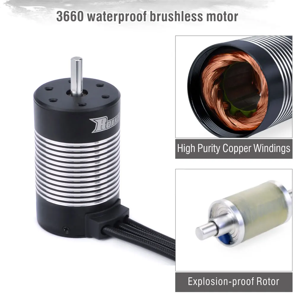 Surpass Hobby Rocket 3660 Waterproof Brushless Motor 3.175/5mm 80A ESC T/XT60 Plug Combo for 1/10 RC Car Tamiya WLtoys Traxxas