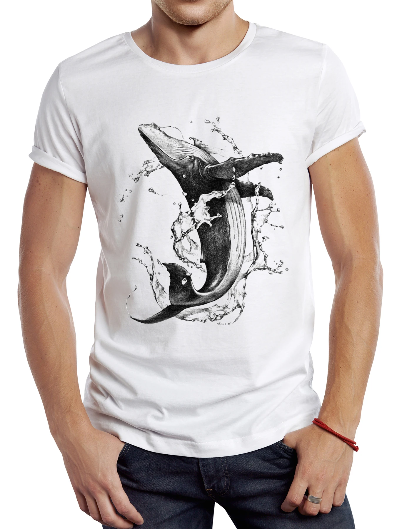 

FPACE Retro Whale Shark Men T Shirt Graphic Ocean Fish Sport Cloth Vintage Water Flower Whale Casual Tops Hipster Tee