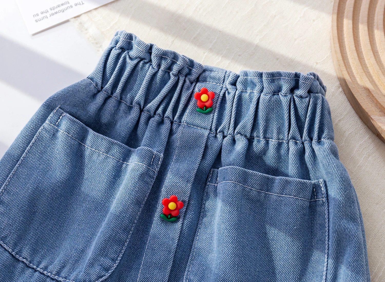 Summer Baby Girls Denim Skirt Elastic Waist Flower Buttons Short Skirt Korean Style Solid Color Casual Jean Skirt 1-6Years