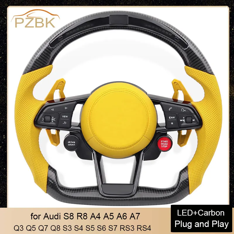 

Carbon LED Car Steering Wheel Full Set for Audi RS A3 A4 A5 A6L Q5 Q7 A7 S8 R8 Q2 Q3 S4 S5 S7 B8 TT RS3 RS4 Customize Any Color