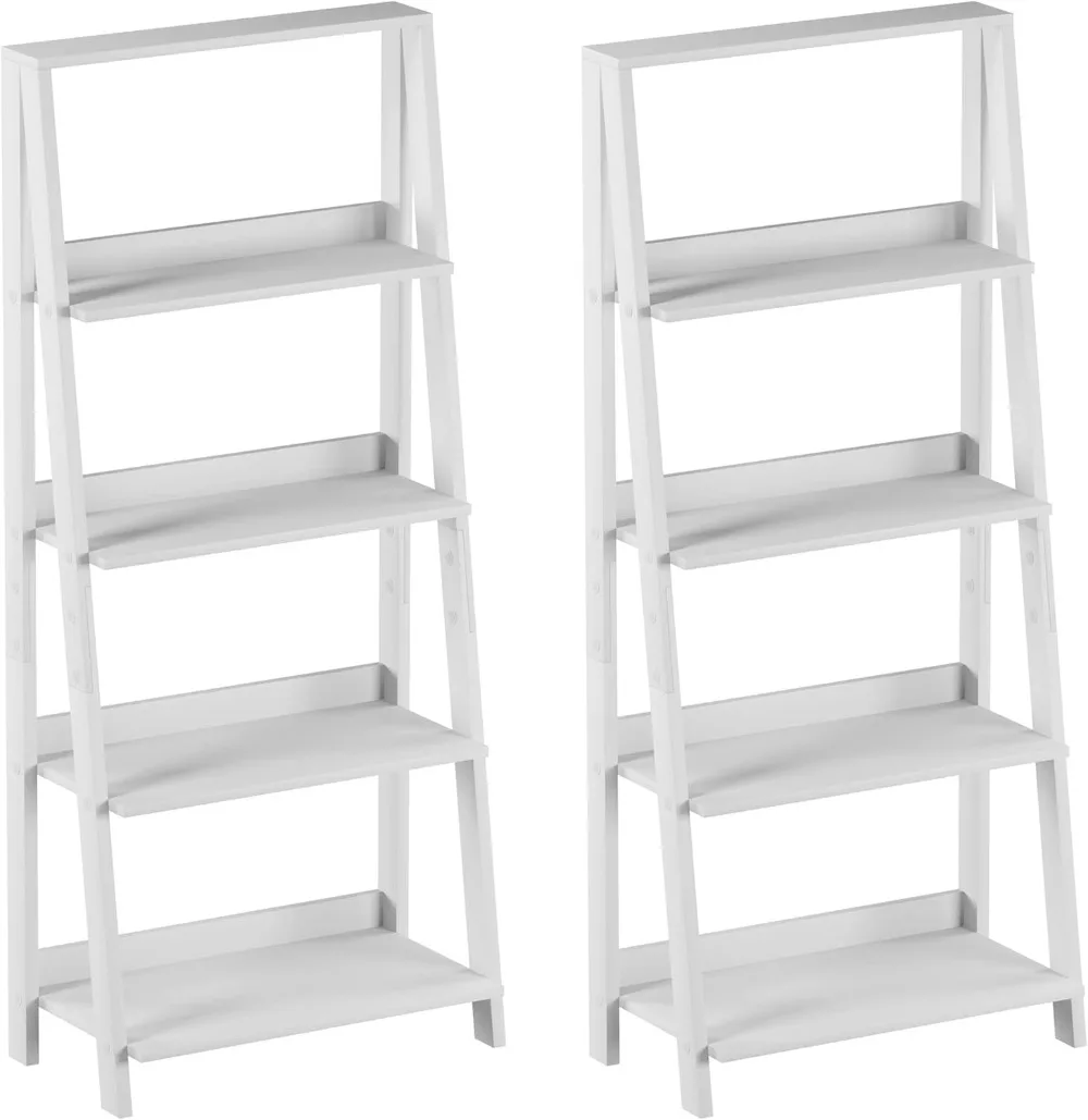 

4-Tier Ladder Bookshelf Set - Set of 2 Free Standing Wooden Living Room Shelves - Decorative Bookcases for Home and Office White