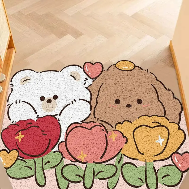 Cartoon silk circle entry door floor mat, entrance entrance entrance porch foot pad, fresh household soil rubbing mud pad