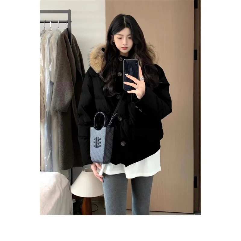 Neue Winter Mode Große Pelz Kragen Kurze Unten Baumwolle Jacke für Frauen Neue Sinn Für Design Verdickt Parkas Weibliche Kleidung