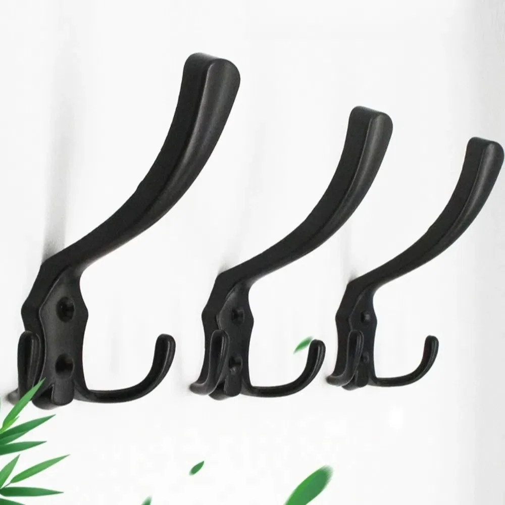 

2pcs Wall Mounted Coat Hooks Durable Drilling Installation Hat Organizer Rack Zinc Alloy Black Clothes Wall Hanger Home Gadgets