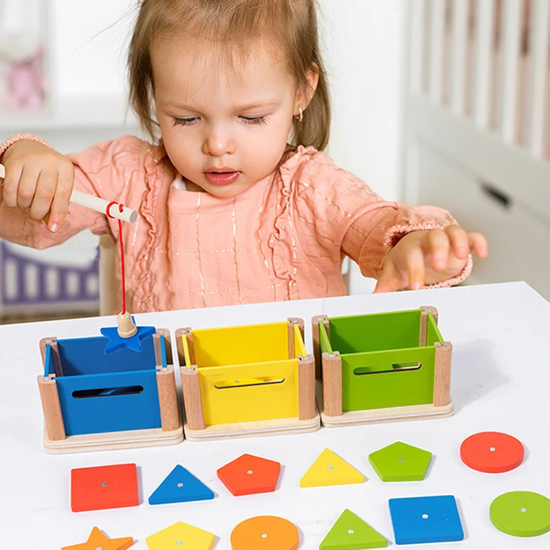 Montessori Toys Children Color Shape Geometric Sorting Coin Box Educational Cognition Fishing Games Fine Motor Skill Training