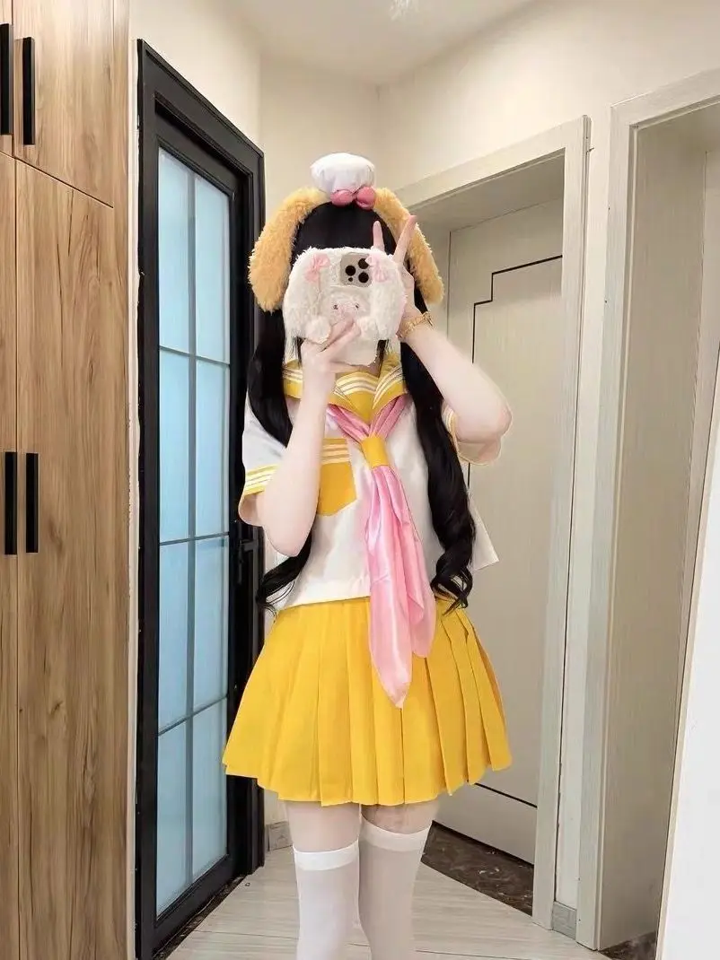 Japanese Style Basic Yellow Sailor Suit Short Sleeve JK Uniform School Uniform Soft Girl Set Shirt Women's Fashion Set view 5