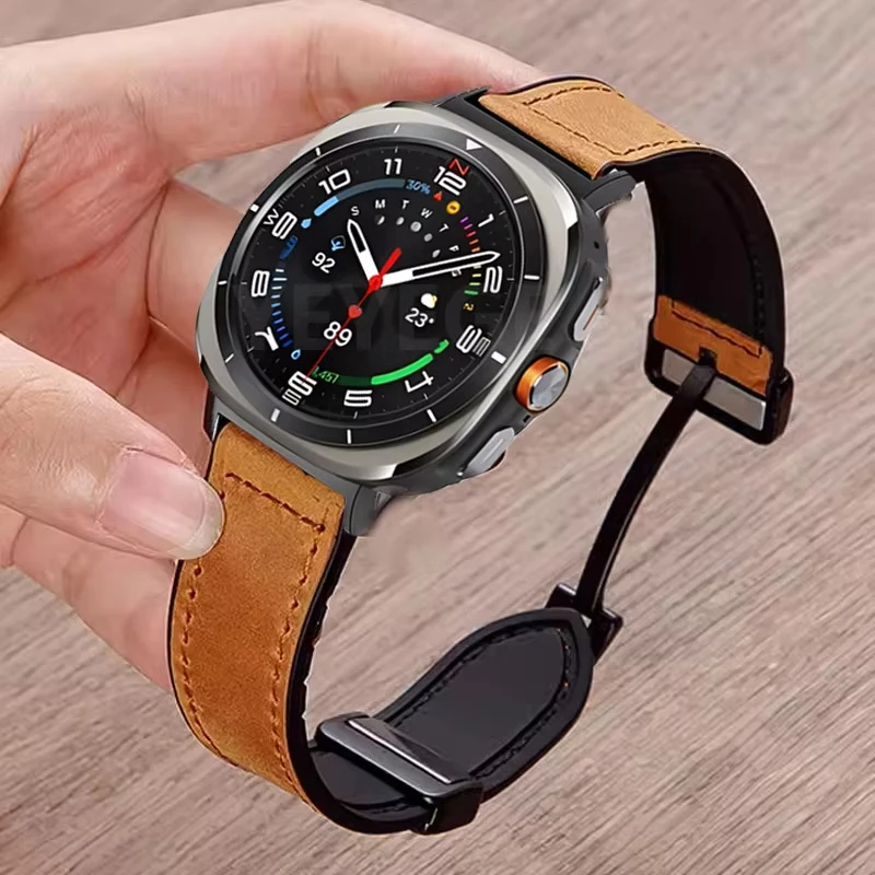 Leather Silicone Strap For Samsung Galaxy Watch Ultra 47mm Quick Fit No Gap Bracelet For Galaxy Watch 7 Ultra 47mm Magnetic Band