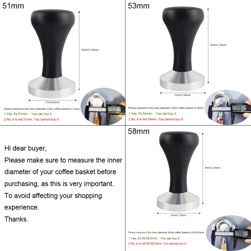 51mm/53mm/58mm Espresso Tamper  Black Wood Handle Distributor Coffee Tampers Accessories Tools For 51/54/58mm Portafilters