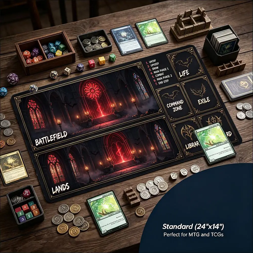 Luminous Moonlit Night Castle Large Game Mat Non‑Slip Rubber Playmat Starry Sky Layout Art for Trading Card Tabletop Gaming