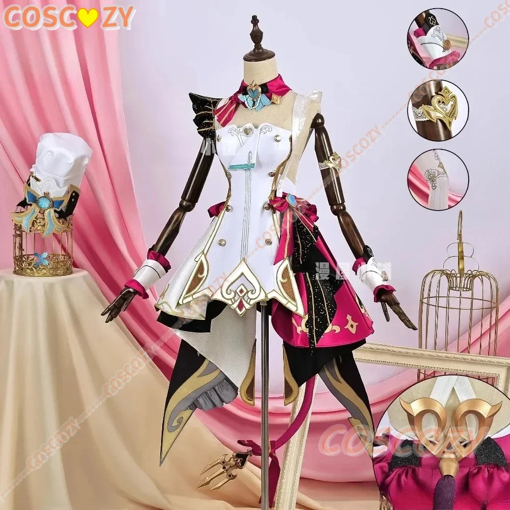 CosplayXS-2XL Escoffier Genshin تأثيري أنيمي لعبة Genshin تأثير تأثيري خادمة شعر مستعار ذيل ملابس حفلات الهالوين للفتيات