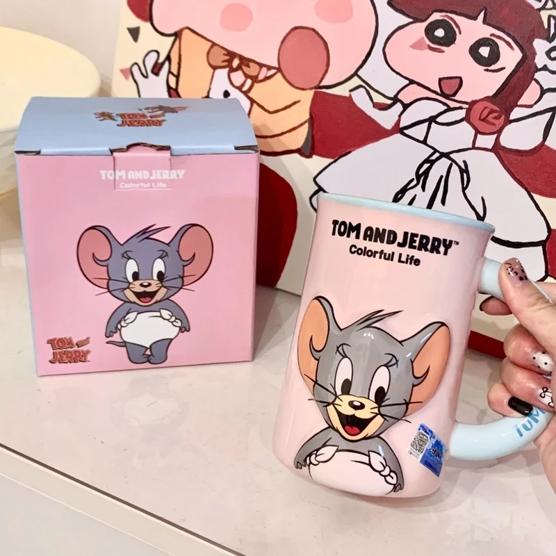 

600 мл совместные керамические кружки Tom Jerry, новинка 2025 года, дизайн, высокоэстетические женские кофейные чашки большой емкости, подарки на день рождения для пары