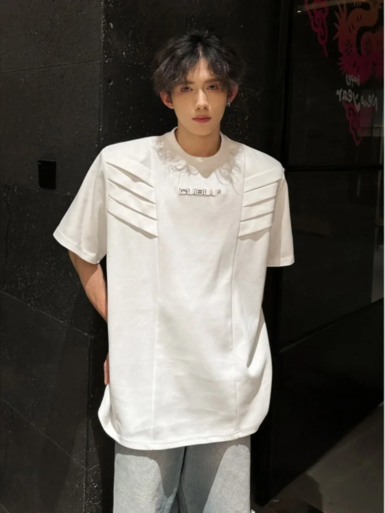 

Streetwear Original Design Men's T-irt Padded oulder Multi-layer Structure ort Sve Summer American Sle Heavy f ...