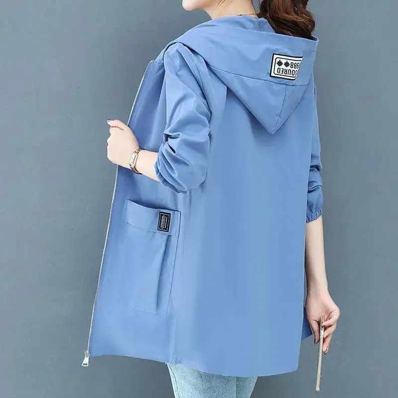 

plus Size Women's Windbreaker Coat Hooded Zipper Long Sve Regular Fit Autumn Outerwear Casual Commute Sle Pure Color