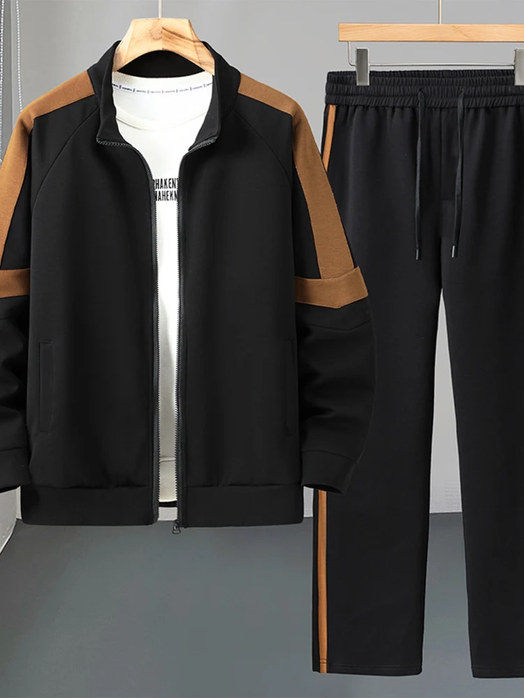 

Спортивный костюм больших размеров для мужчин: повседневные брюки для бега и худи-куртка из модной смеси полиэстера, хлопка и спандекса