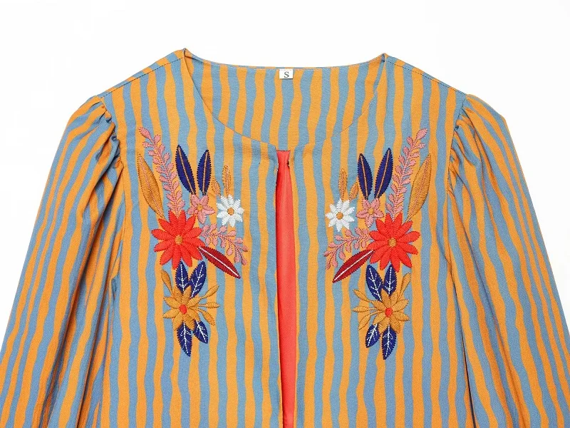 MUJER Gestreifter Damenmantel mit Stickerei, Offene Jacken für Frauen, Langarm-Freizeitjacke, Damen-Streetwear-Modejacken – Detail 4