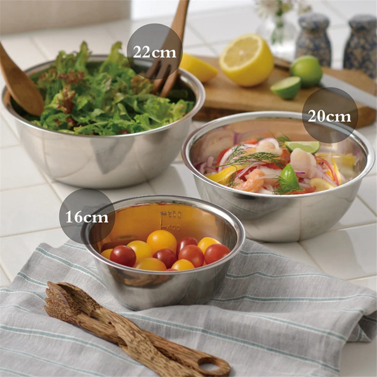 Stainless Steel Mixing Bowl Set Multipurpose Soup Basin 5 Sizes Space Saving Nesting Bowls Set