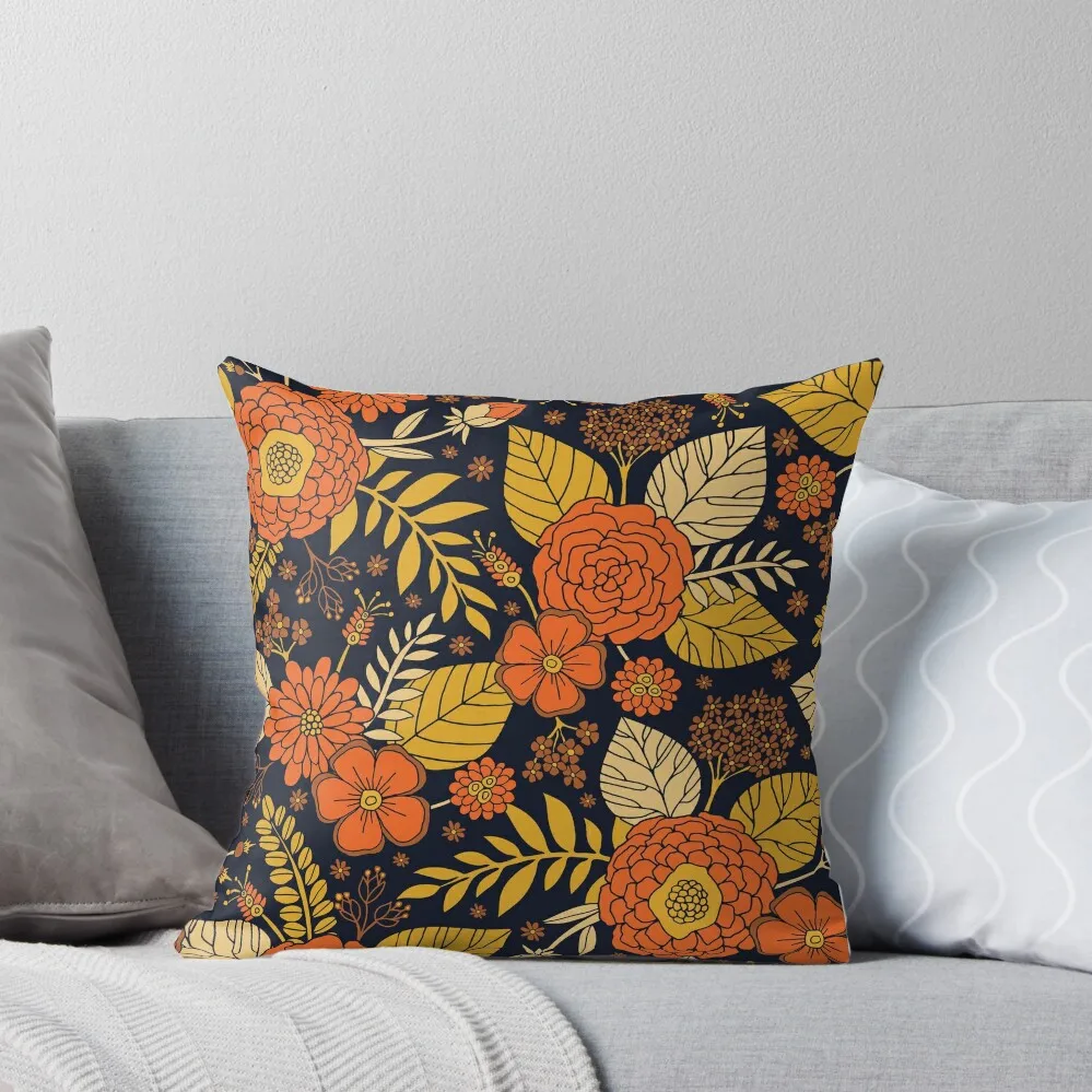 

Retro Orange, Yellow, Brown, & Navy Floral Pattern Throw Pillow Luxury Sofa Cushions sleeping pillows pillow