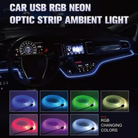 Car RGB Ambient LED Light Strip 2/3/4/5M USB Fiber Optic Atmosphere Lamp Neon Interior Console Decor Lights 8 Color Changing