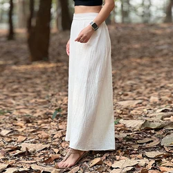 Casual Chic Muslin 100% Cotton Gauze Skirts for Women High Wasit Streetwear Elegant Holiday Loose Long Robe Female Skirt