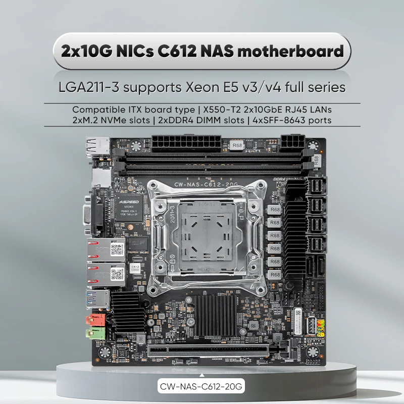 Topton ITX Server Motherboard C612 Chipset Support Xeon E5 V4 Dual 10G NIC 10×SATA 4×NVMe PCIe X16 Split NAS Firewall Mainboard