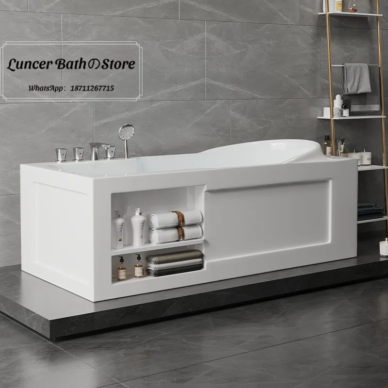 Small Space Acrylic Bathtub, Freestanding Shower Bath Combo for Home, Hotel, Matte Finish Soaking Tub, Artificial Stone