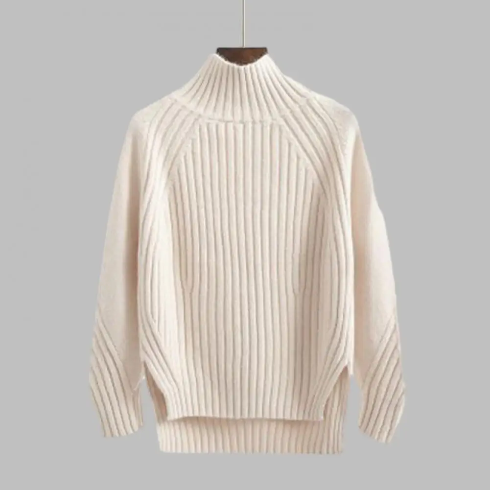 

Pullover Sweater Cozy Knitted Women's Sweater Stylish Half-high Collar Loose Fit Irregular Split Hem for Warmth Comfort Women