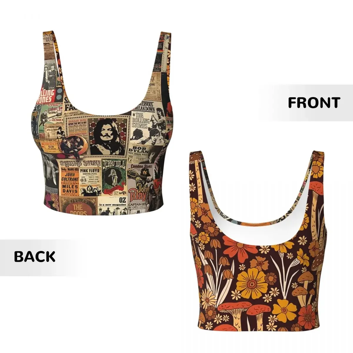 Custom Rock N' Roll Stories Women Sports Bra High Impact Vest Gym Workout Yoga Crop Tank Tops