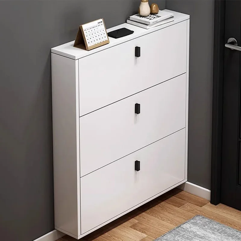 Modern White Storage Shoe Cabinet, Designer Shoe Racks, Banquinho De Madeira, Minimalista Europeu, Tipping Bucket, Mobiliário Doméstico