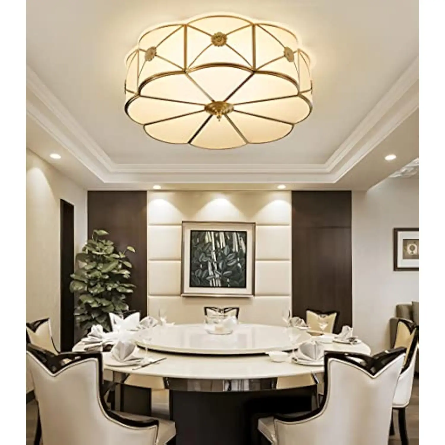 

- Mid Century Brass Flush Mount Ceiling Light, 4-Light Led Brass and Glass Ceiling Lamp, Frosted Glass Shade Modern Light, Clos