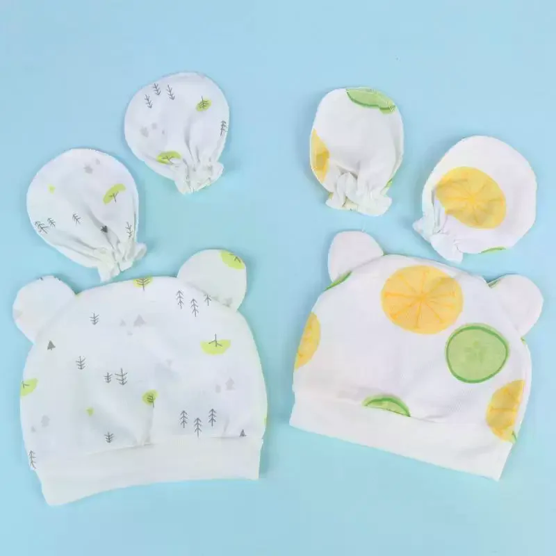 3Pcs/set Newborn Baby Hat Anti Scratch Gloves And Socks Set Cotton Headwear Anti-grab Mittens And Foot Cover For Boys Girls