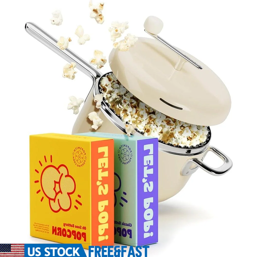 

Stovetop Popcorn Popper Machine with Popcorn Kits Movie Theater Style Perfect Game Night Easy Clean Dishwasher Safe