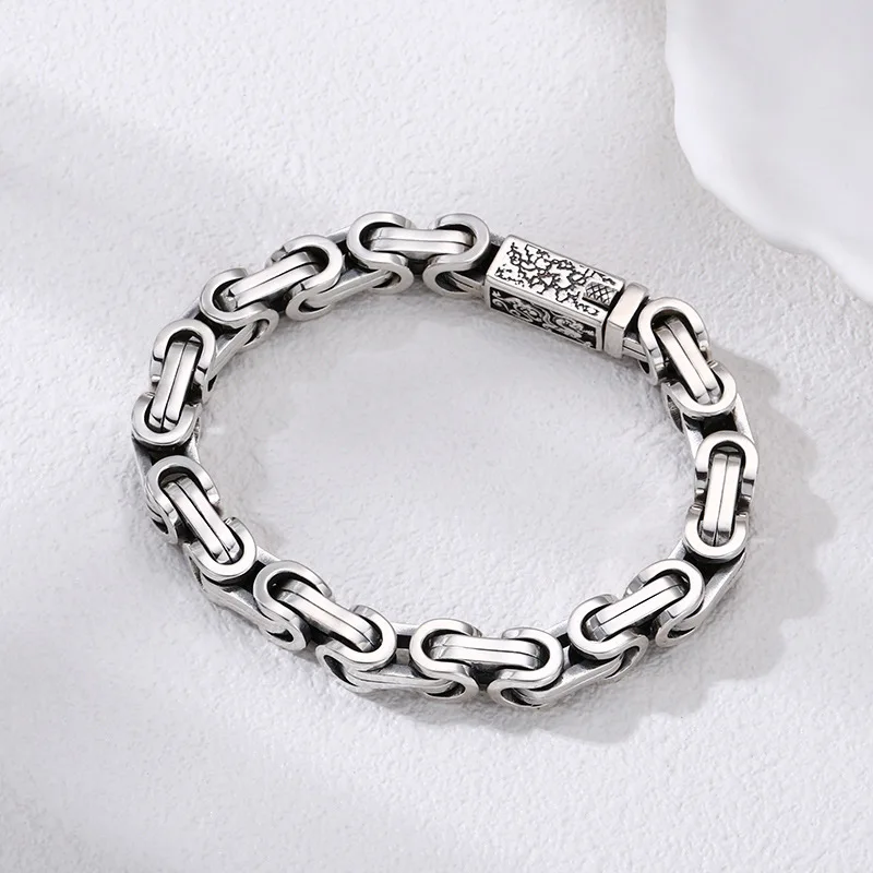 925 sterling silver safety pattern bracelet thick type men's dragon pattern glossy fashion Thai silver retro distressed ornament
