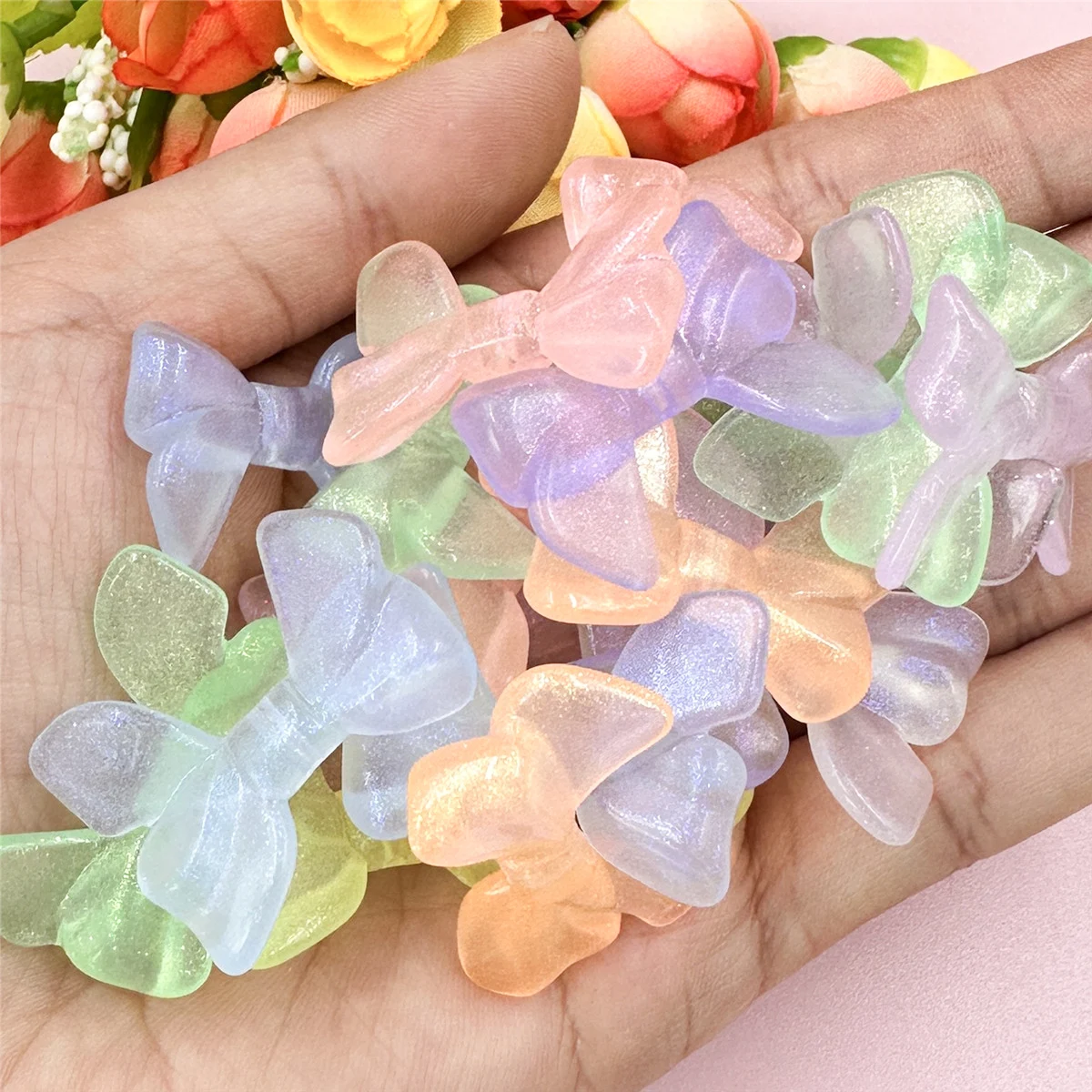 20Pcs/bag 24mm*34mm Sparkling Acrylic Transparent Big Bow Beads Material DIY Bracelet Necklace Hair Pendants Accessories