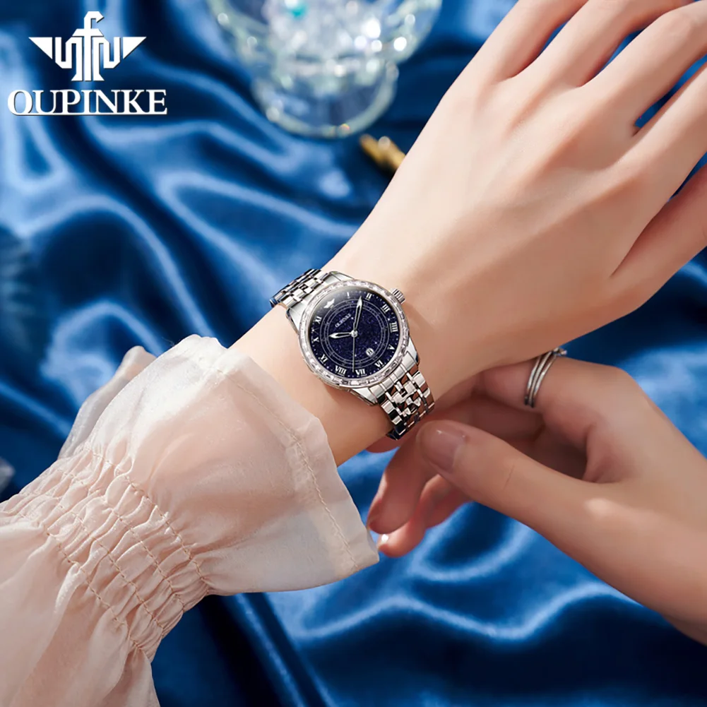 

OUPINKE Women's Watches Luxury Trend Tungsten Steel Original Automatic Mechanical Wristwatch Sapphire Mirror Luminous Starry Sky