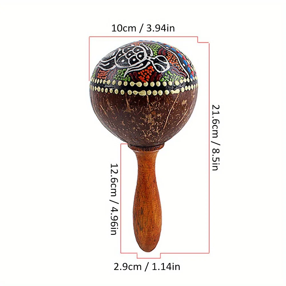 1PC Coconut Shell Maraca Wooden Maraca Rattle Shaker Percussion Instrument Hand Painted