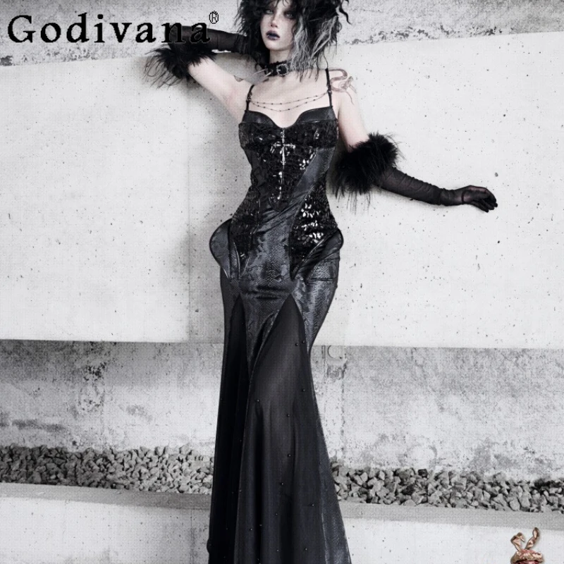 

Original Halloween Long Fishtail Dress Women Gothic Subculture Carnival Elastic Sexy Dress Girl Spring Autumn Role Play Dress
