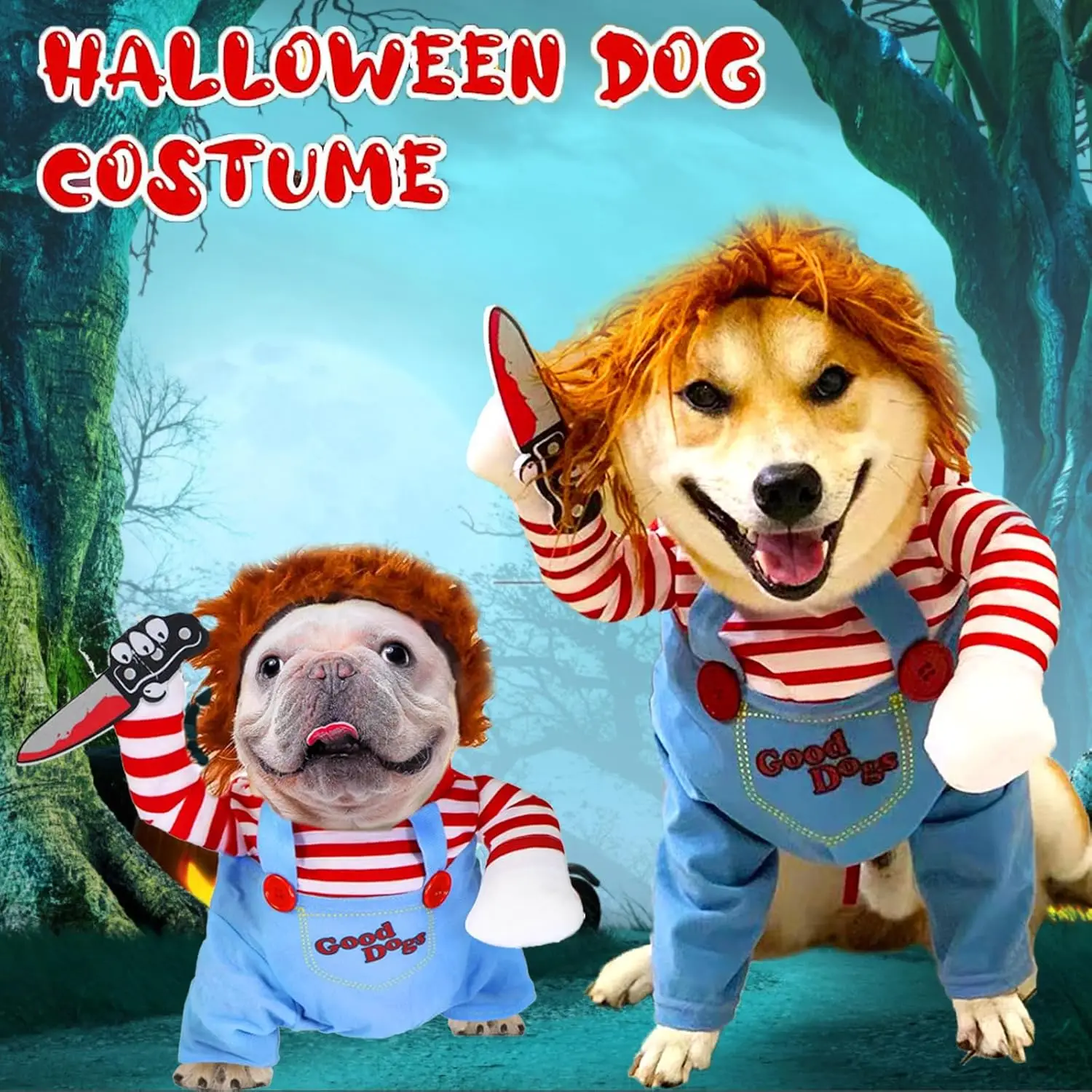 Halloween-Kostüme für Hunde, tödliche Puppe, Hundekostüm, lustige Hundekostüme, Halloween-Kostüm, Kleidung für kleine und mittelgroße Haustiere