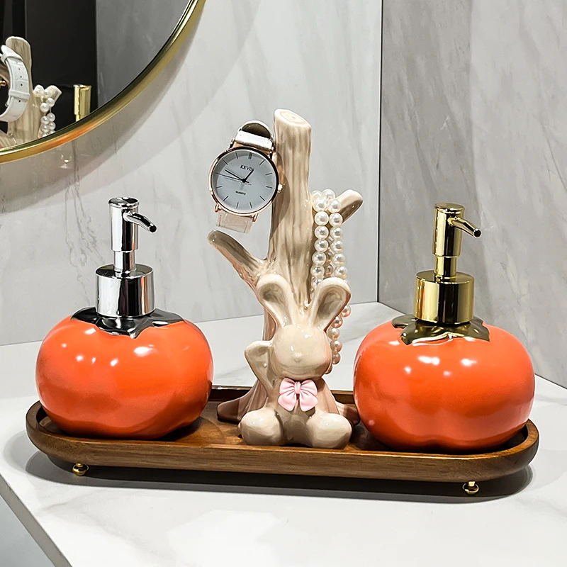 WHYOU-Cermic Persimmon Shampoo Lotion Bottle, Liquid Soap Dispensers, Emulsion Latex, Hand Wish Bottles, Bathroom Accessories Se