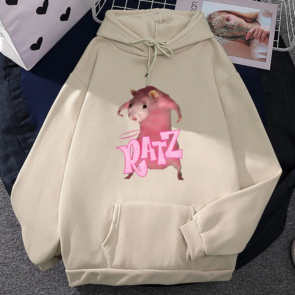 Ratz Pink Mouse Print Hoodies Kawaii Cartoon Hooded Sweatshirt Streetwear Mens Autumn/Winter Fleece Pullovers Pocket Male Hoody