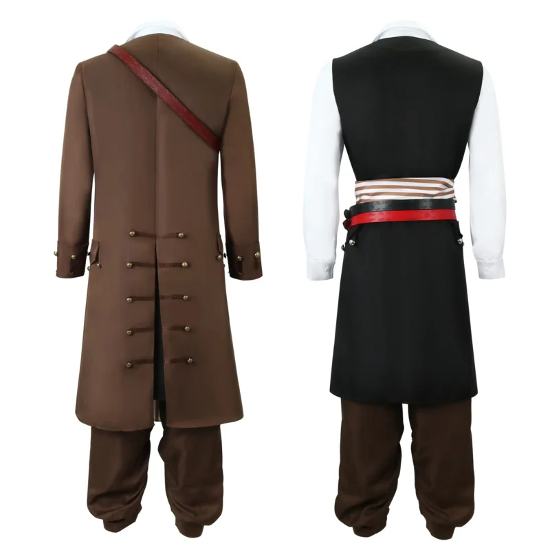 2025 New Movie Pirates of the Caribbean Cosplay Costume Captain Jack Sparrow COS Full Suit Set Halloween Party Performance Wear