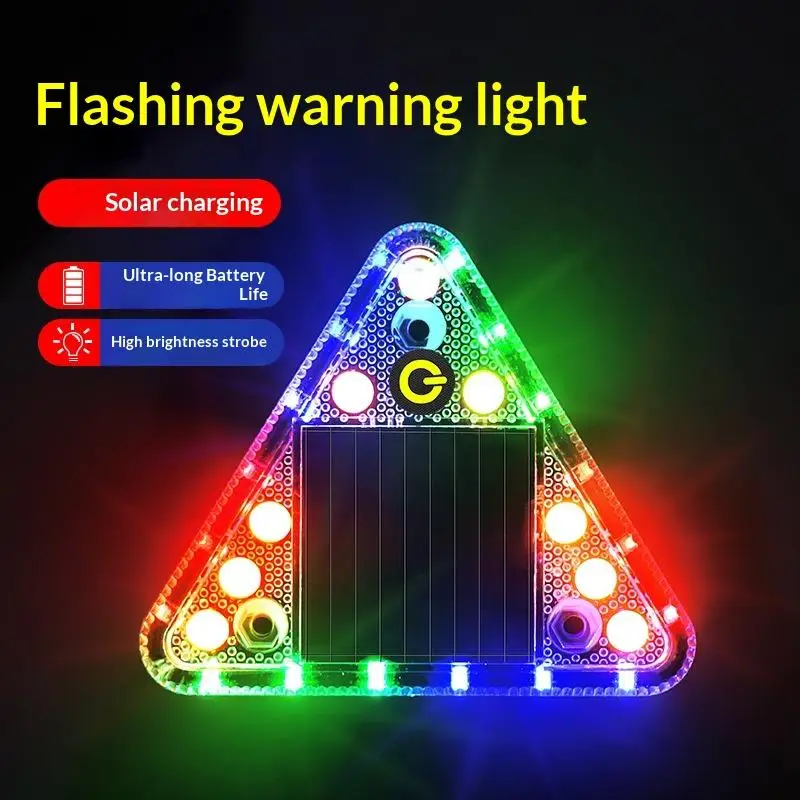 LED Solar Warning Light Anti Collision Truck Tail Flashing Light Touch Switch Wireless Strobe Triangle Lamp Tail Light