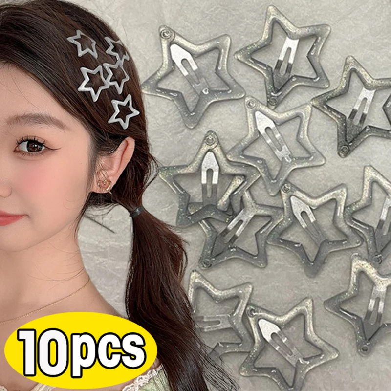 2/10Pcs Drip Oil Star BB Hairclips Girls Y2K Cute Star Barrettes Women Simple Metal Snap Clip Headdress Hair Jewelry Accessories