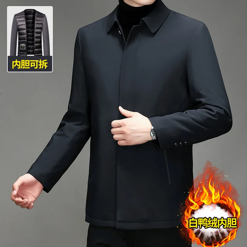 2 في 1 انفصال اصطف أسفل سترة الرجال الأعمال الرسمية شتاء دافئ بطة أسفل معطف مبطّن لأبي casacas الفقرة hombre JK-183