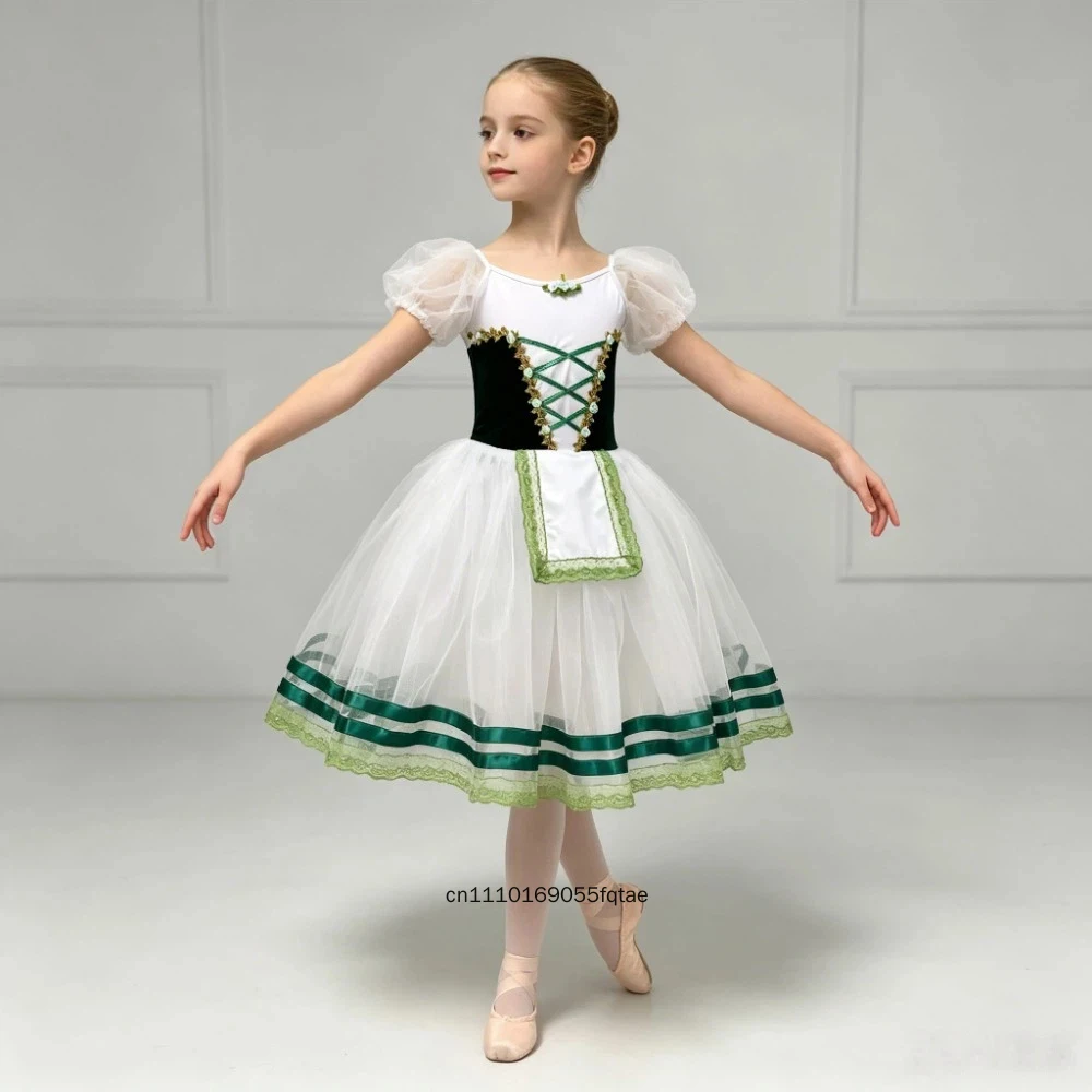 

Adult Kids Long Ballet Dress Puffy Tutu Skirt Custom Competition Stage Costume Group Dance Practice Performance Wear