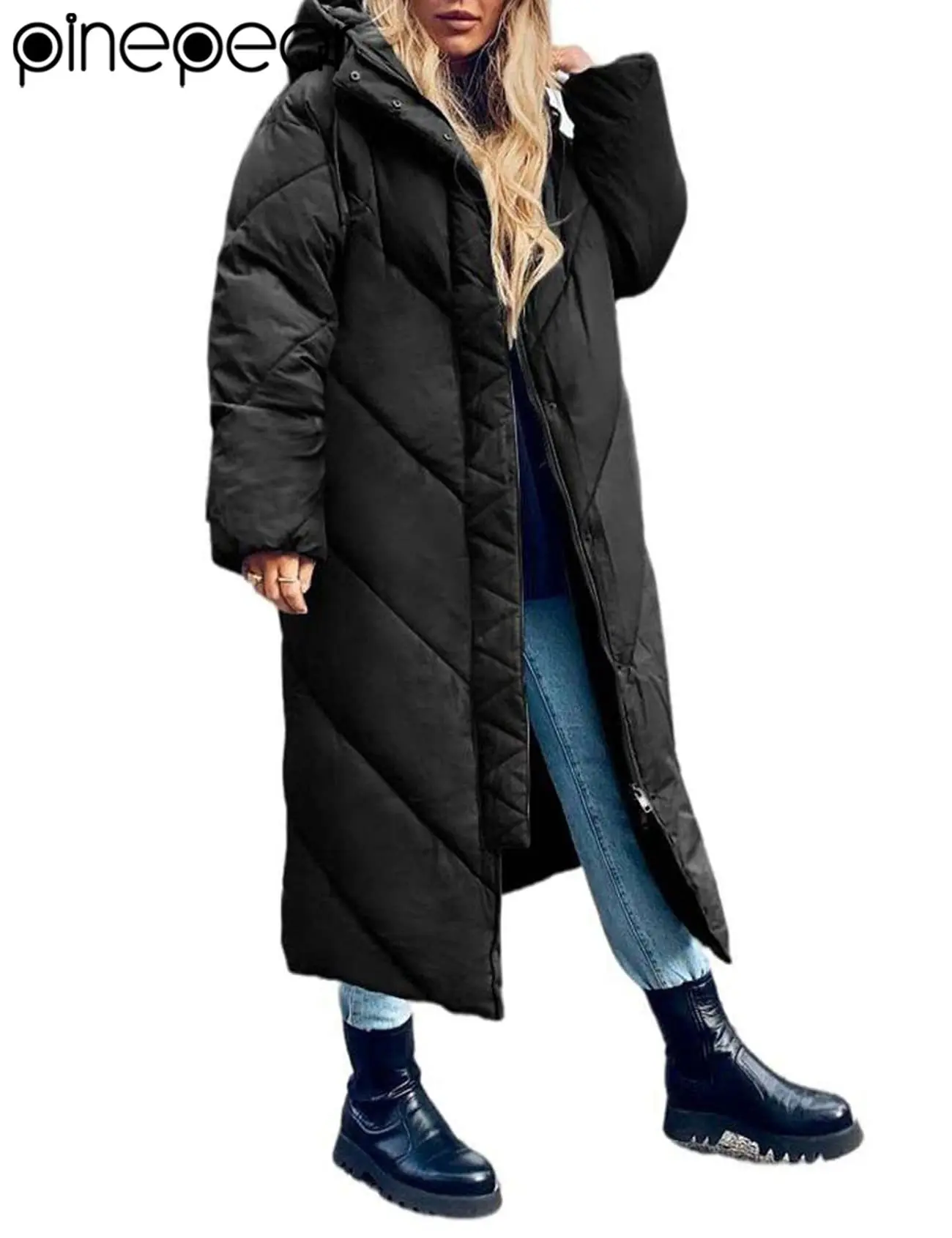

Зимняя удлиненная женская куртка-пуховик PinePear 2026 с капюшоном, утепленная, на молнии, оптом, прямая поставка