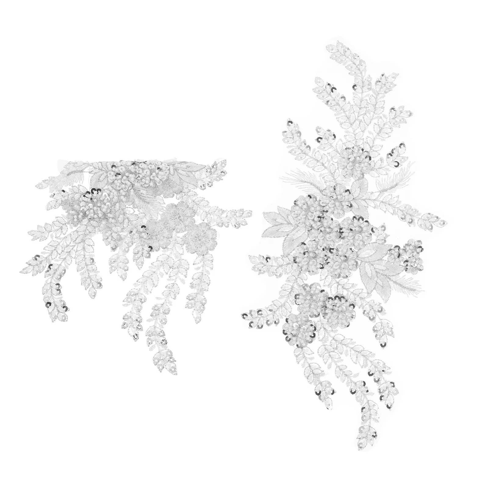 

2Pcs Flower Embroidery Sequin Lace Applique Patches for Wedding Dress DIY Sewing Bridal Party Floral Embellishments